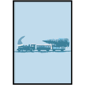 Poster Kerst trein blauw