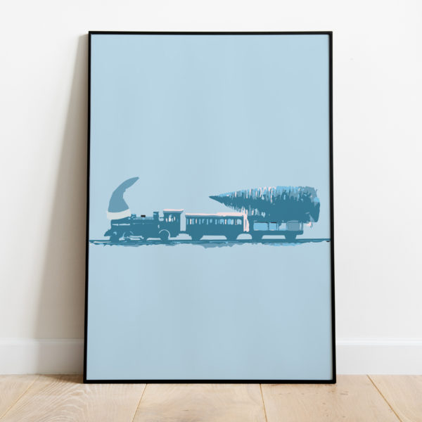 Poster - Kerst trein blauw - Afbeelding 2