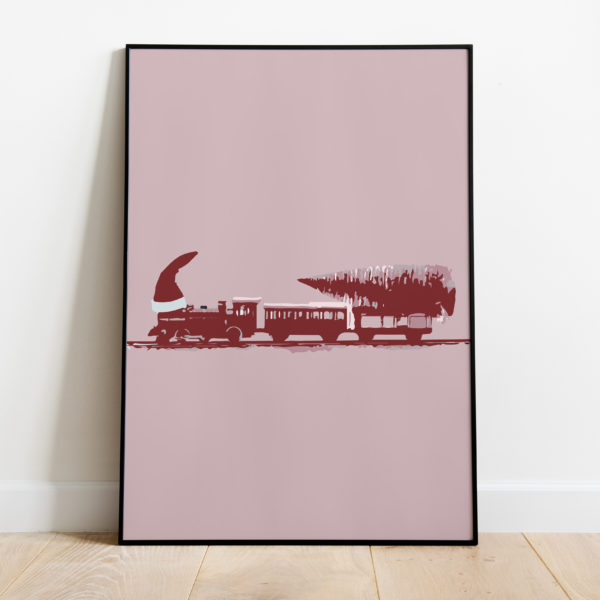 Poster - Kerst trein roze - Afbeelding 2