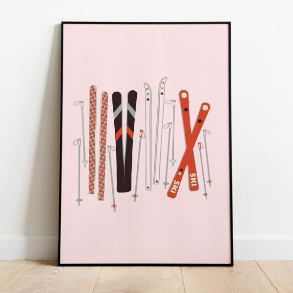 Poster - Ski's roze - Afbeelding 2