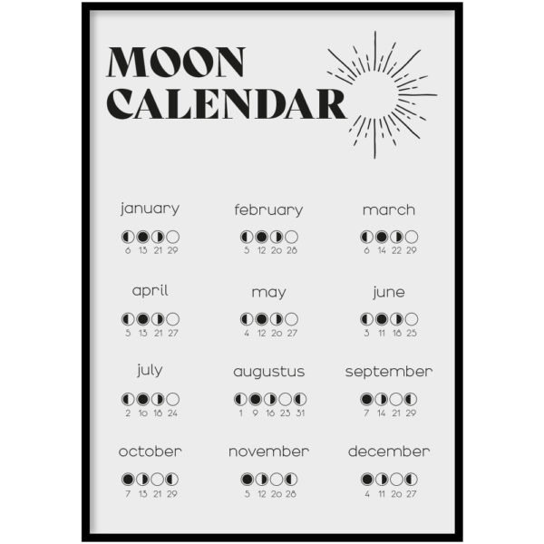 Poster - Moon calender grey