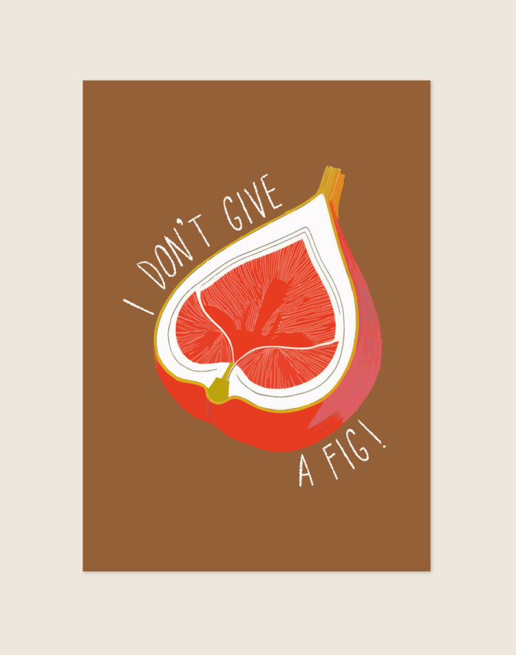 Elegant artistiek ingerichte botanische poster van een vijg (Fig), sfeervol opgehangen aan een neutrale muur in een moderne keuken.
